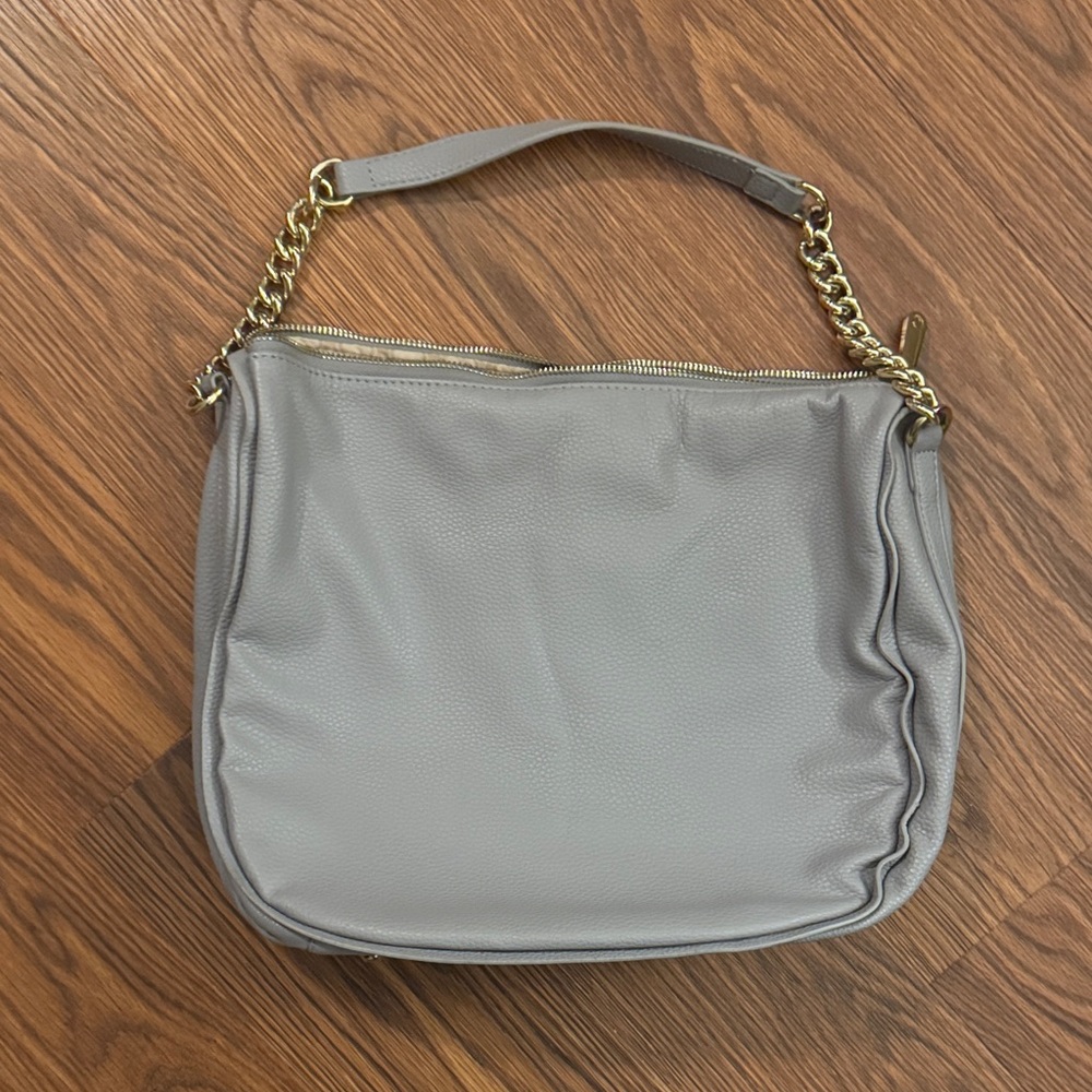 Elegant Gray Leather Shoulder Bag
